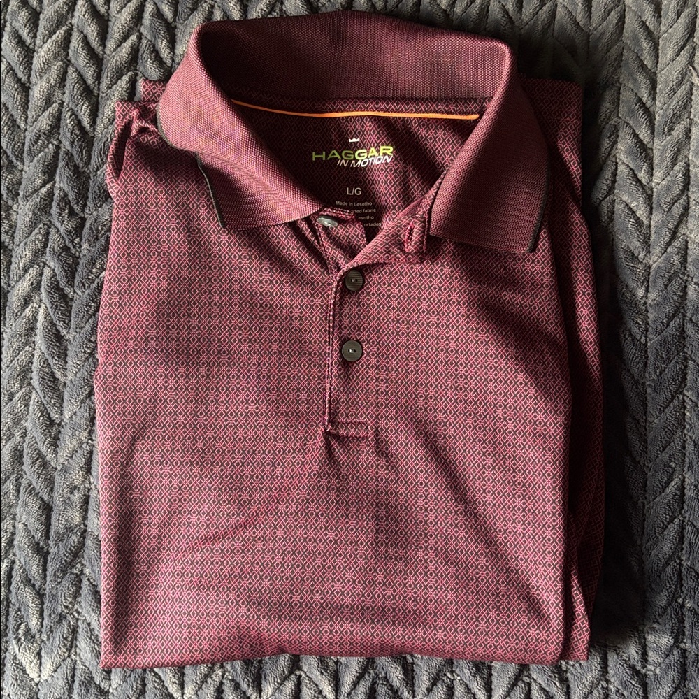 Haggar Men’s Burgundy Short Sleeve Polo Shirt size Large - Picture 2 of 5